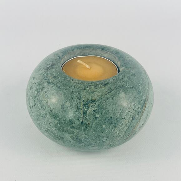 Stone Green Marbled Tea Light Candle Holder 3 1/2 x 2” - Picture 4 of 5